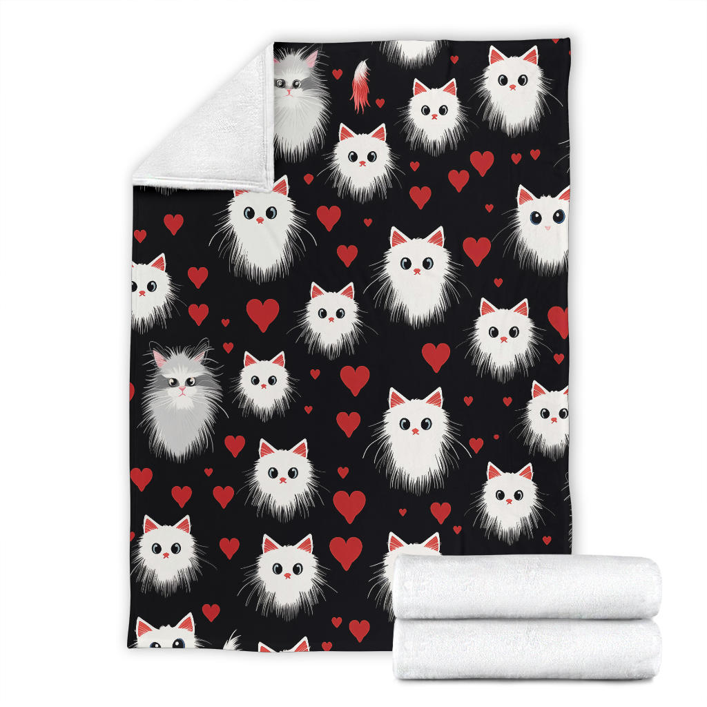 Persian Cat Hearts Blanket, Persian Cat Fleece Blanket