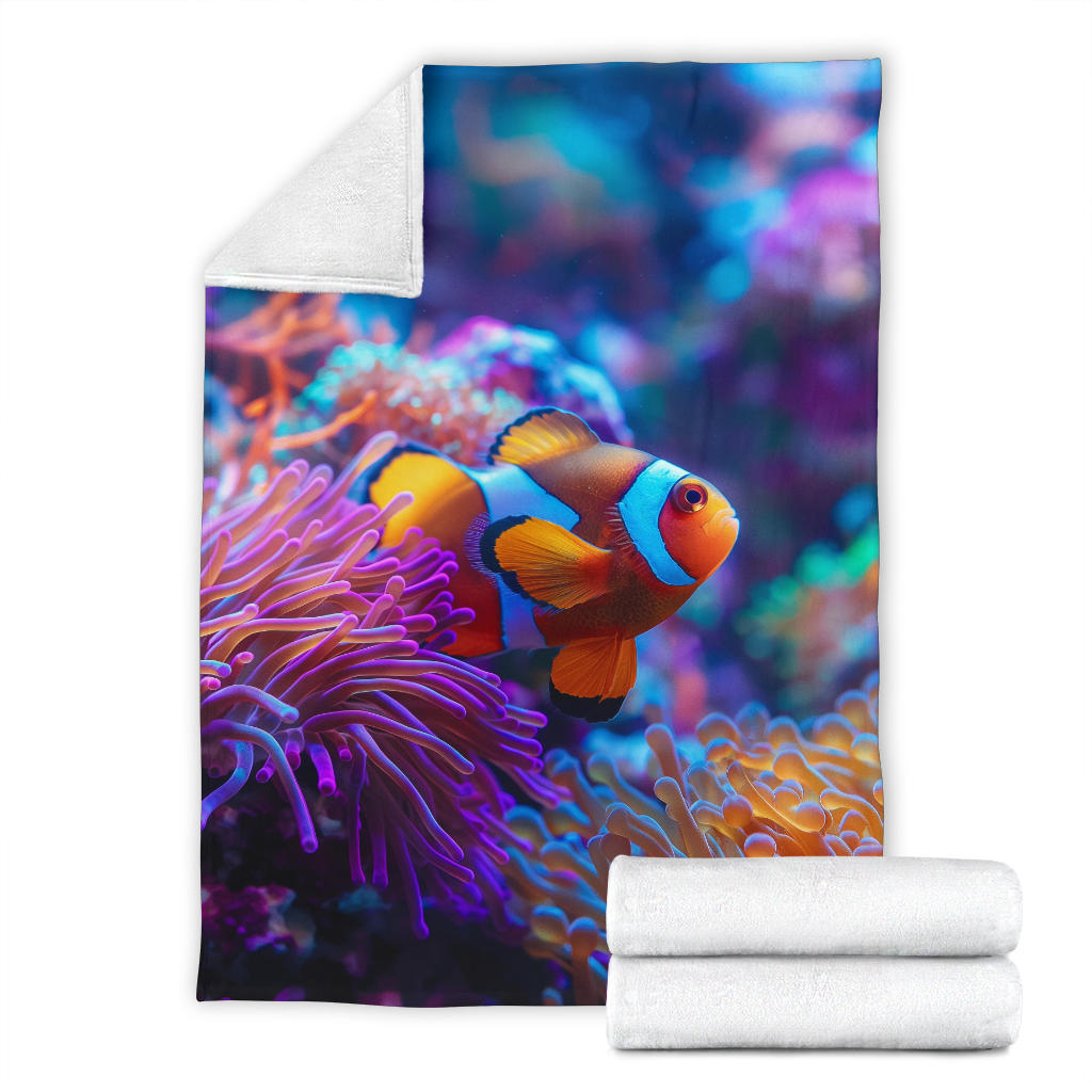 Clownfish Blanket, Trippy Psychedelics Clownfish Fleece Blanket, Clownfish Throw Blanket, Clownfish Gifts