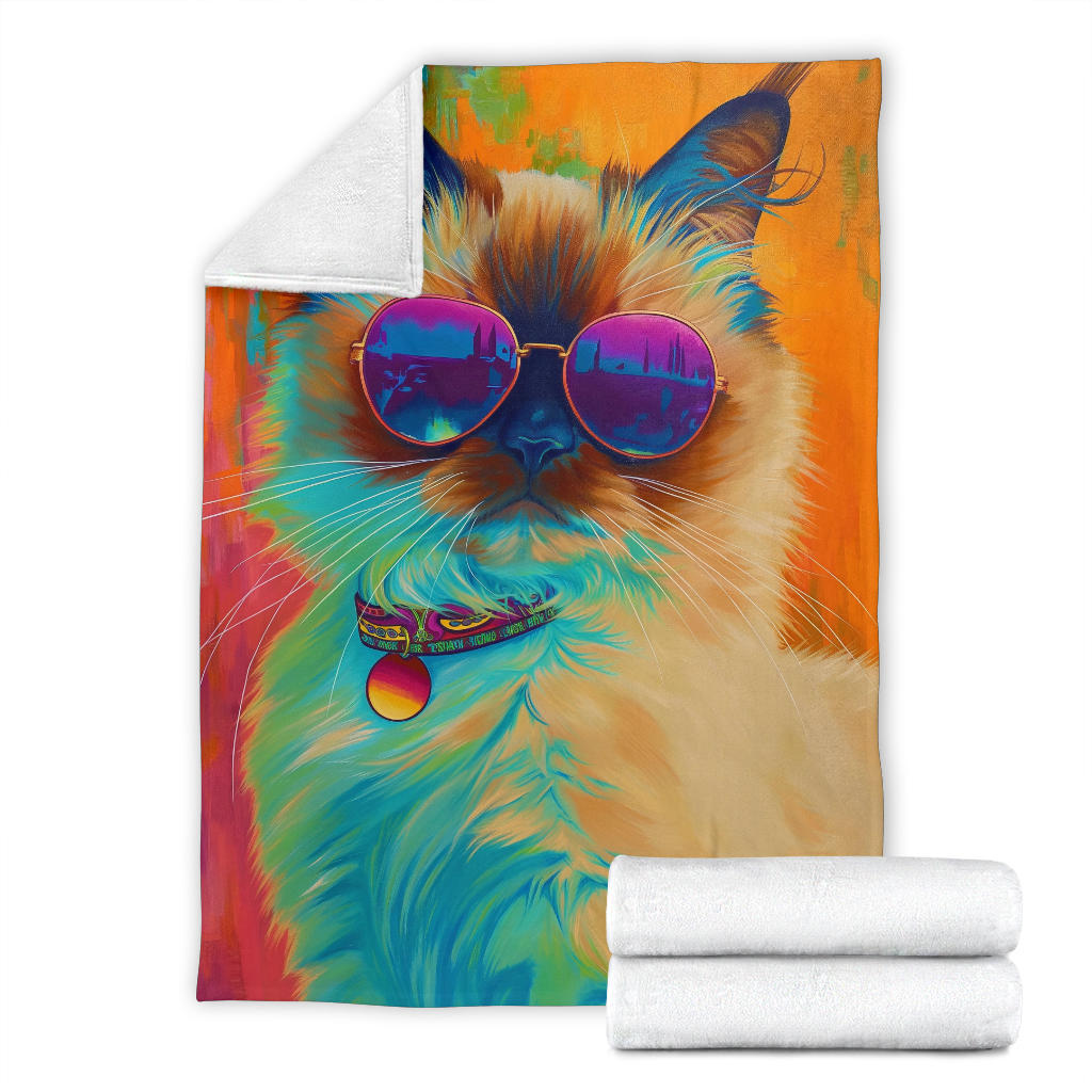 Birman cat Blanket, Trippy Psychedelics Birman cat Fleece Blanket, Birman cat Throw Blanket, Birman cat Gifts