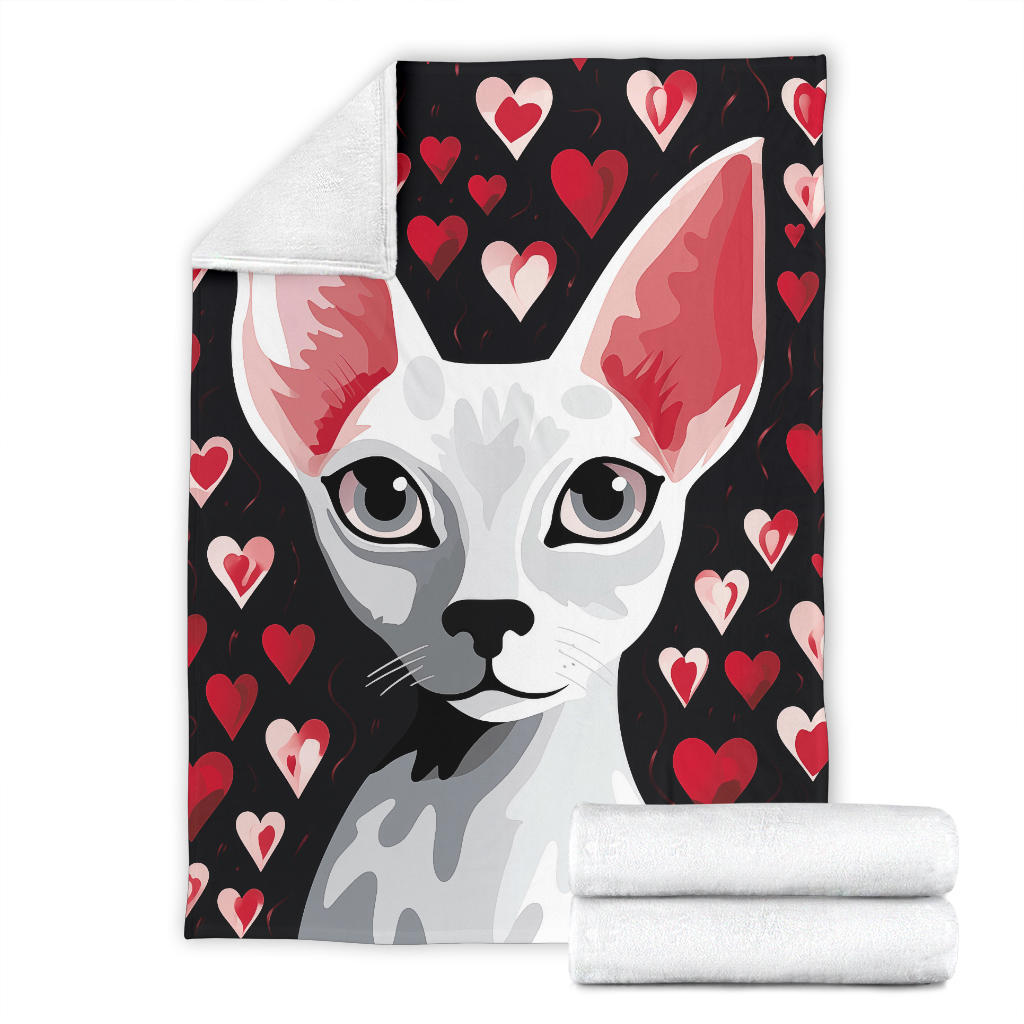 Sphynx Cat Hearts Blanket, Hairless Cat Blanket