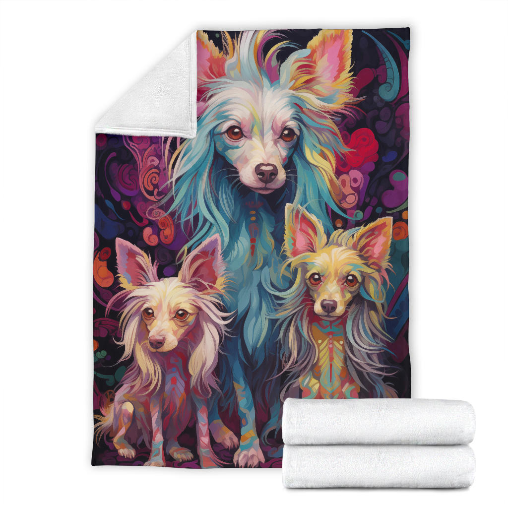 Chinese Crested Blanket, Trippy Psychedelics Chinese Crested Fleece Blanket, Chinese Crested Throw Blanket, Chinese Crested Gifts