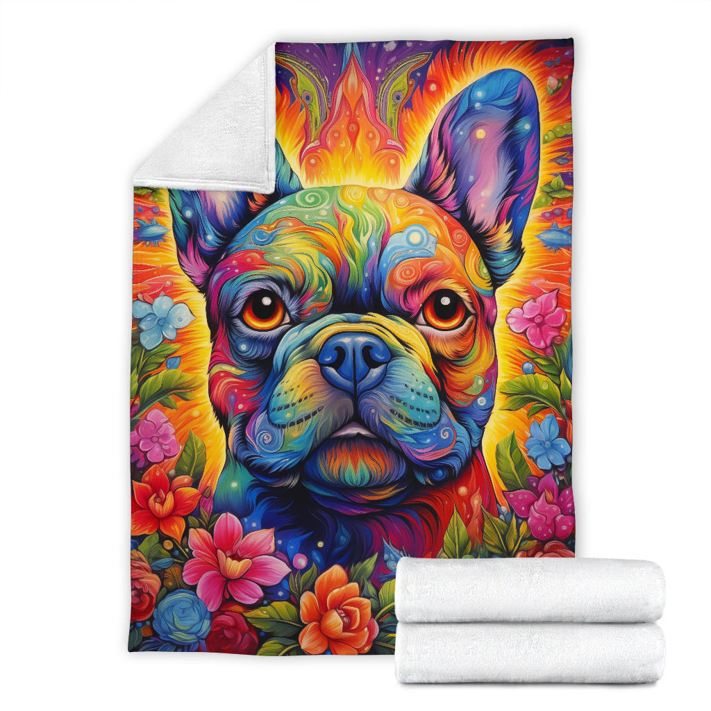 Trippy Psychedelics French Bulldog, French Bulldog Throw Blanket, French Bulldog Fleece Blanket, French Bulldog Gifts