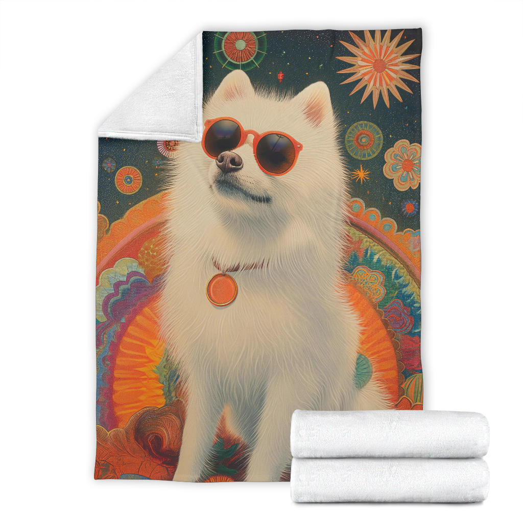 Japanese Spitz Blanket, Trippy Psychedelics Japanese Spitz Fleece Blanket, Japanese Spitz Throw Blanket, Japanese Spitz Gifts