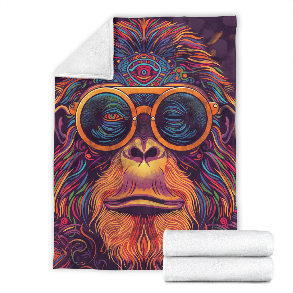 Orangutan animal Blanket, Trippy Psychedelics Orangutan animal Fleece Blanket, Orangutan animal Throw Blanket, Orangutan animal Gifts