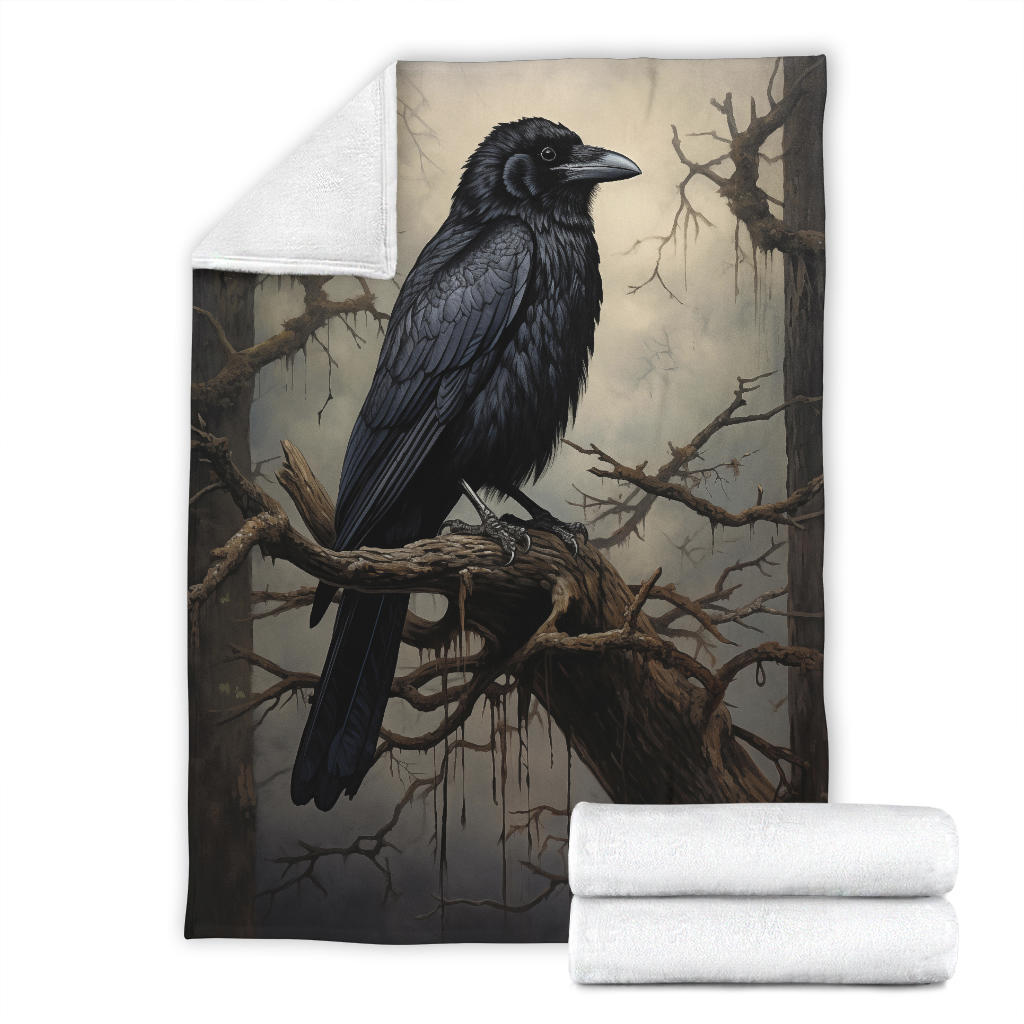 Crow Raven Blanket,  Goth Gifts, Crow Fleece Blanket, Crow Gifts, Crow Custom Blanket, Witchy Blanket