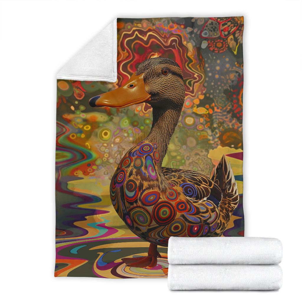 Duck Blanket, Trippy Psychedelics Duck Fleece Blanket, Duck Throw Blanket, Duck Gifts