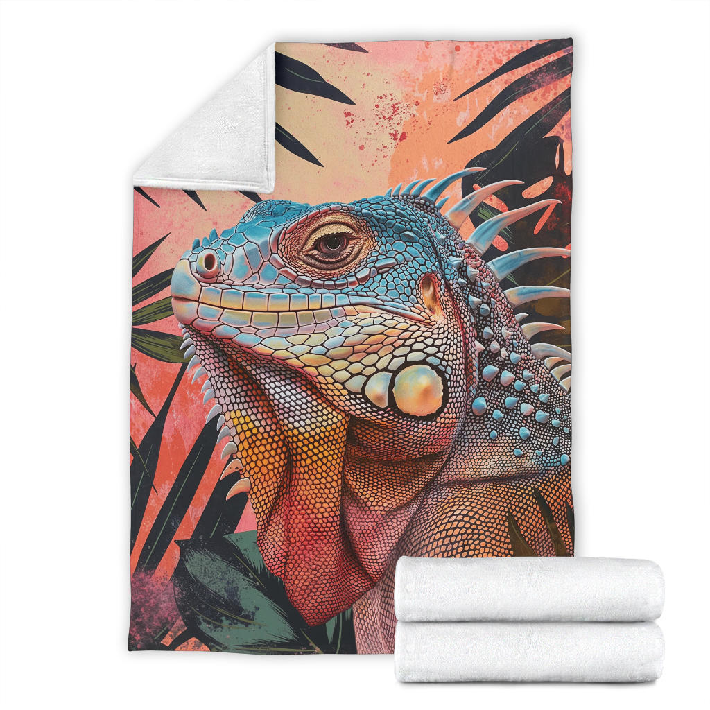 Iguana Blanket, Trippy Psychedelics Iguana Fleece Blanket, Iguana Throw Blanket, Iguana Gifts