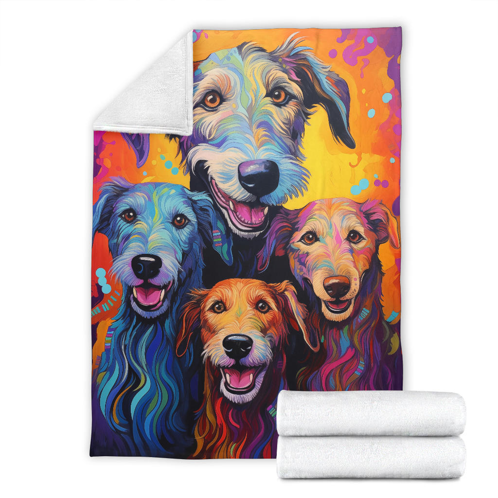 Irish Wolfhound Blanket, Trippy Psychedelics Irish Wolfhound Fleece Blanket, Irish Wolfhound Throw Blanket, Irish Wolfhound Gifts