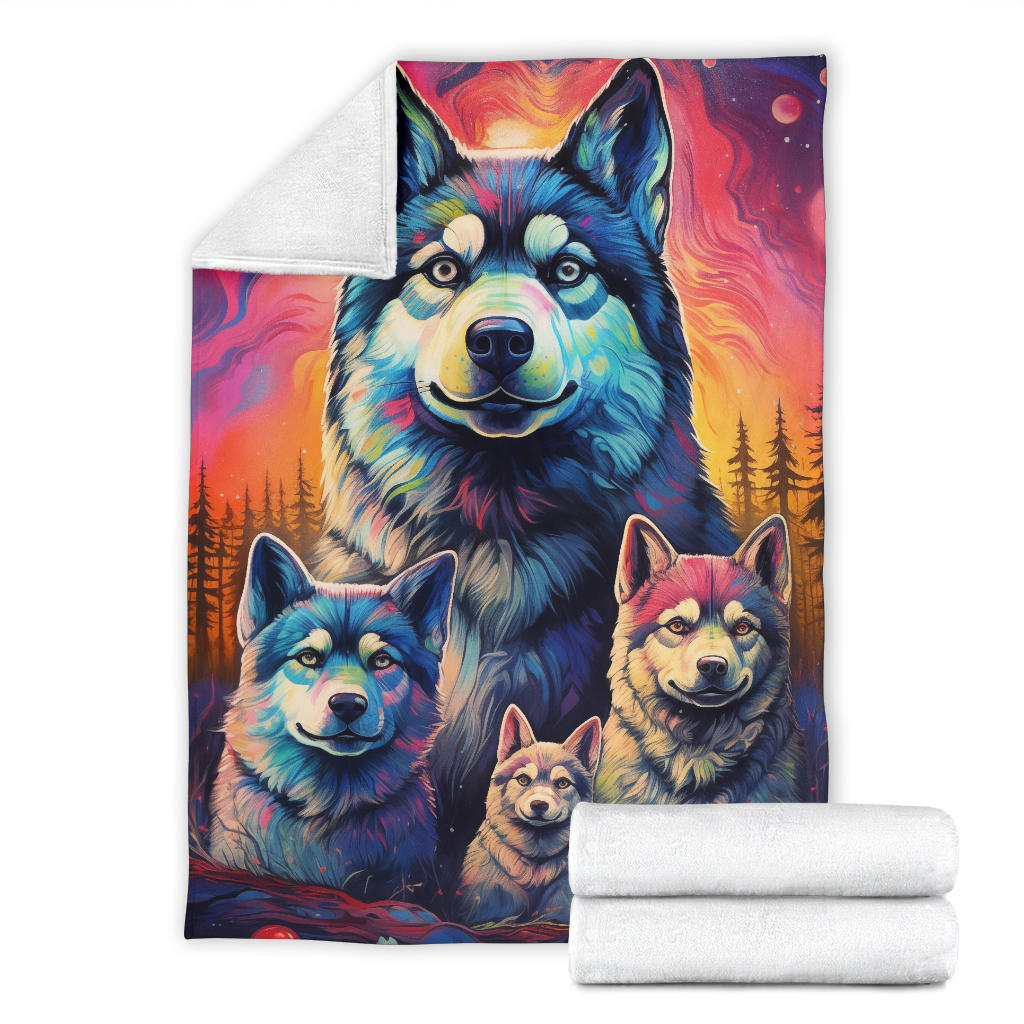 Norwegian Elkhound Blanket, Trippy Psychedelics Norwegian Elkhound Fleece Blanket, Norwegian Elkhound Throw Blanket, Norwegian Elkhound Gifts