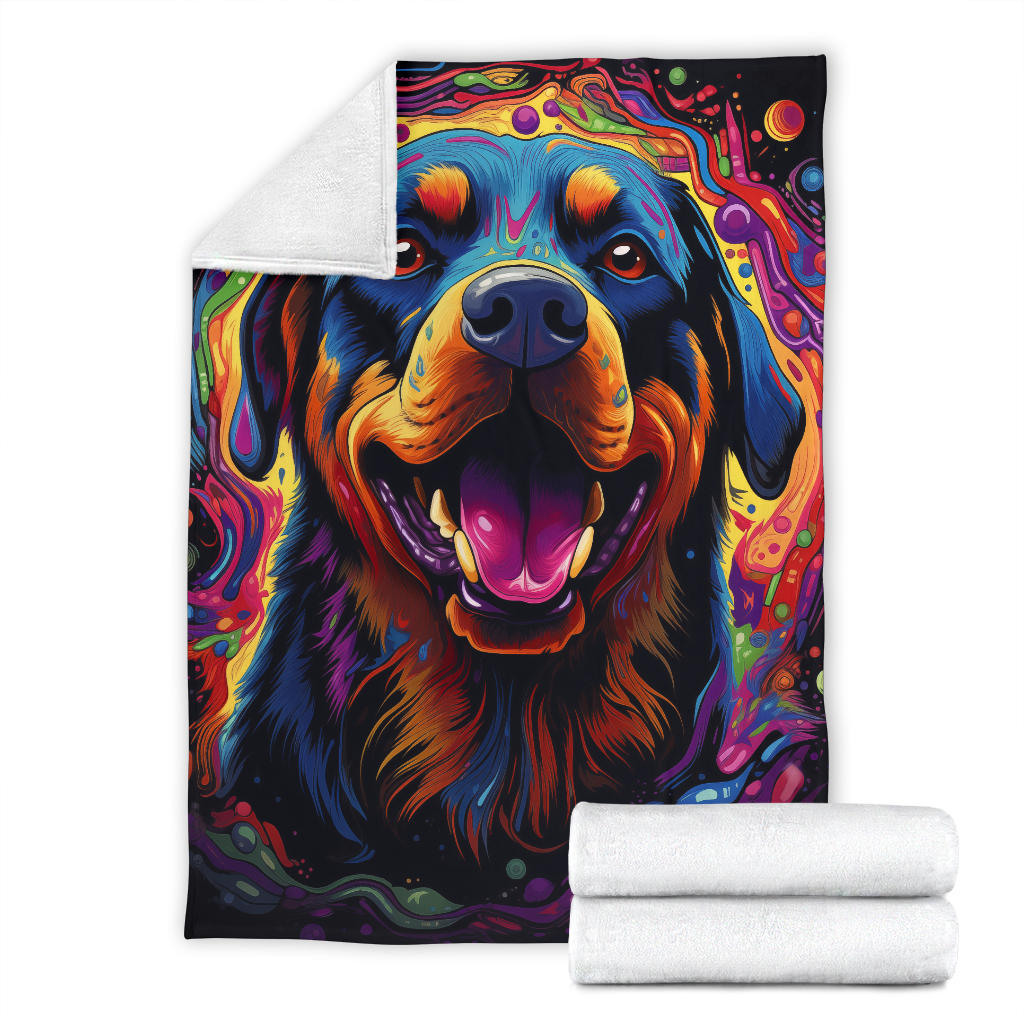 Trippy Psychedelics Rottweiler Blanket, Rottweiler Throw Blanket, Rottweiler Fleece Blanket, Rottweiler Gifts