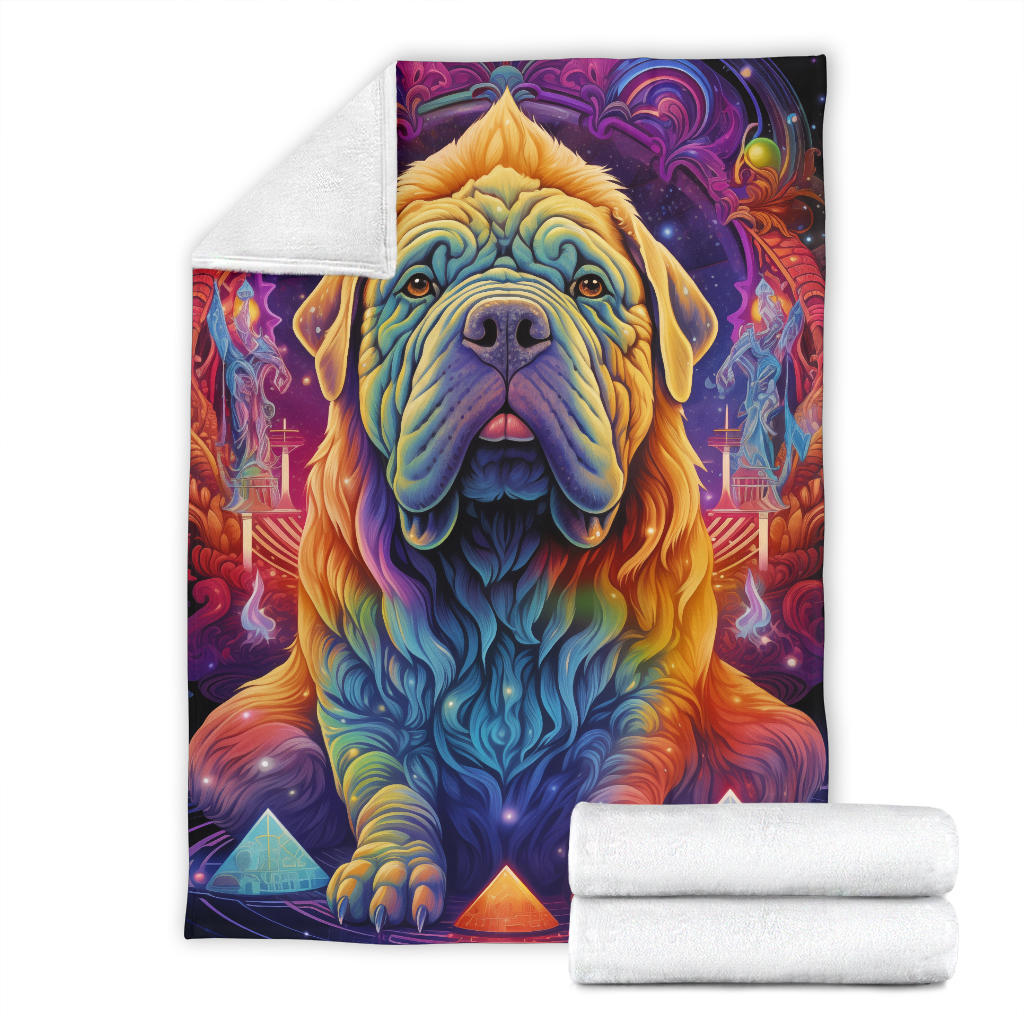 Chinese Shar-Pei Blanket, Trippy Psychedelics Chinese Shar-Pei Fleece Blanket, Chinese Shar-Pei Throw Blanket, Chinese Shar-Pei Gifts