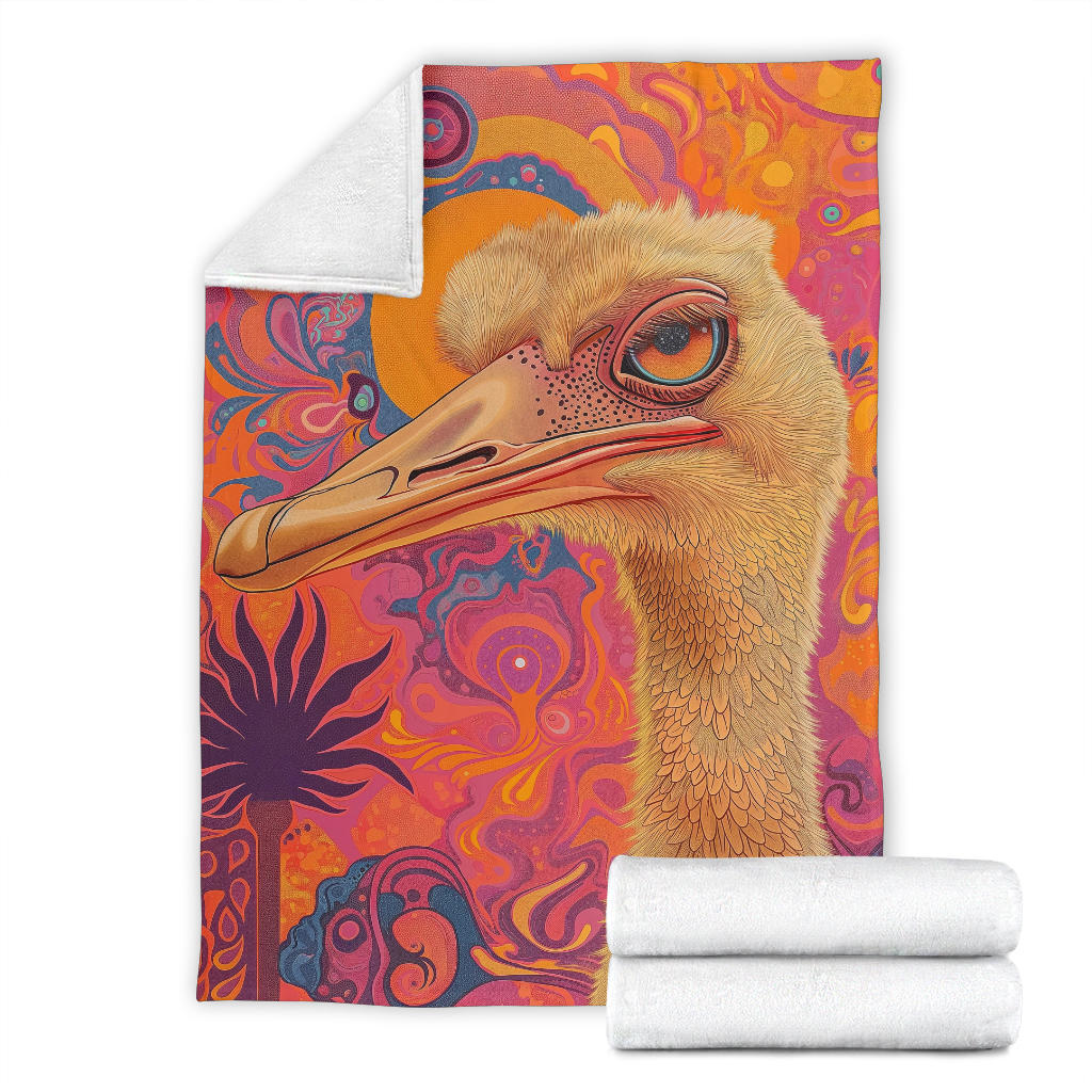 Ostrich Blanket, Trippy Psychedelics Ostrich Fleece Blanket, Ostrich Throw Blanket, Ostrich Gifts