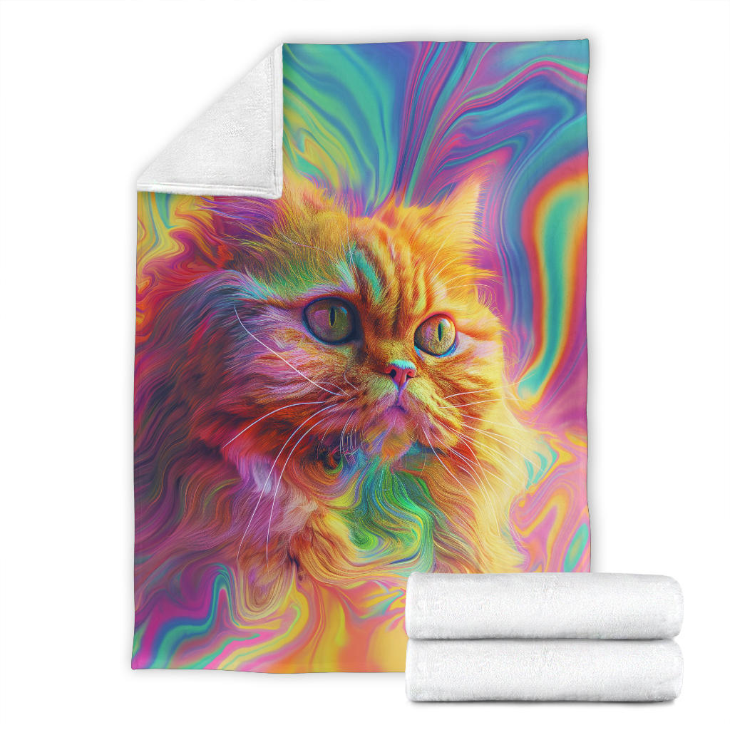 Persian Cat Blanket, Trippy Psychedelics Persian Cat Fleece Blanket, Persian Cat Throw Blanket, Persian Cat Gifts