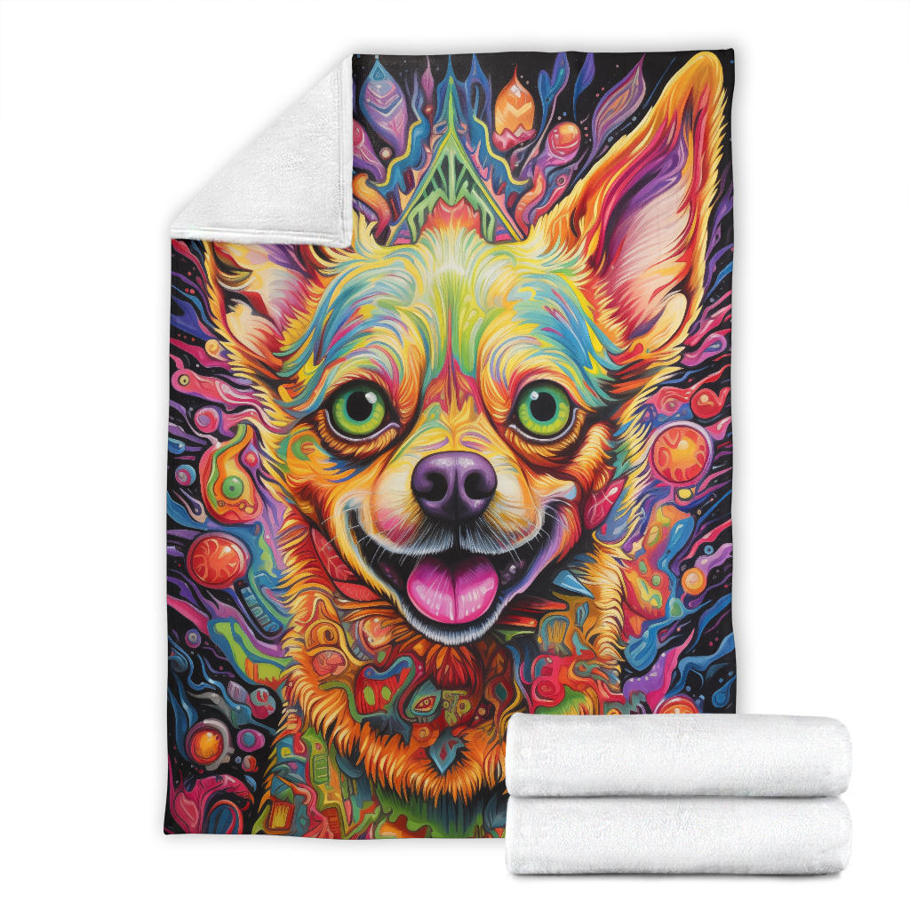 Trippy Psychedelics Chihuahua Blanket, Chihuahua Throw Blanket, Chihuahua Fleece Blanket, Chihuahua Gifts