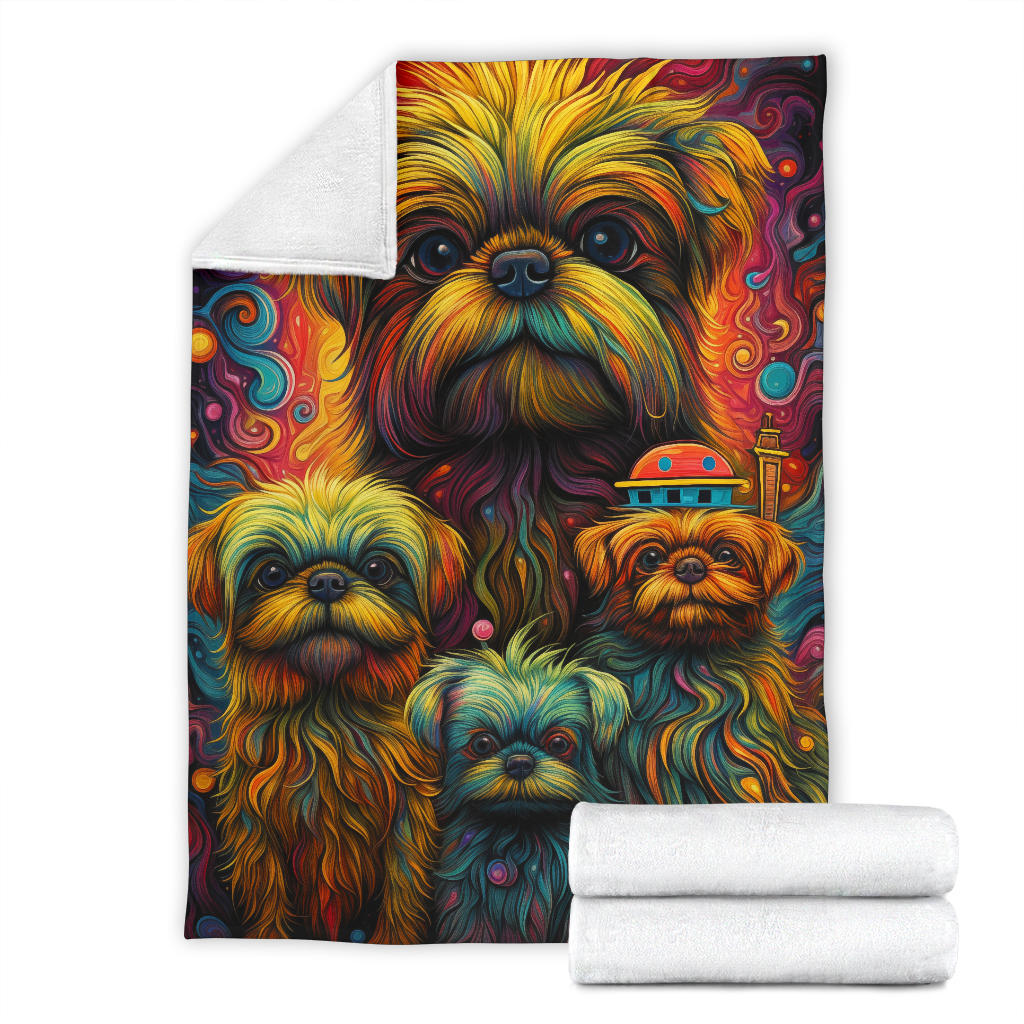 Brussels Griffon Blanket, Trippy Psychedelics Brussels Griffon Fleece Blanket, Brussels Griffon Throw Blanket, Brussels Griffon Gifts