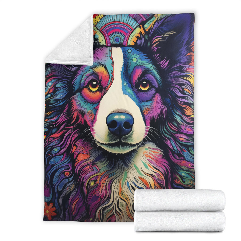 Border Collie Blanket, Border Collie Trippy Psychedelics Blanket, Border Collie Gifts, Border Collie Throw Blanket