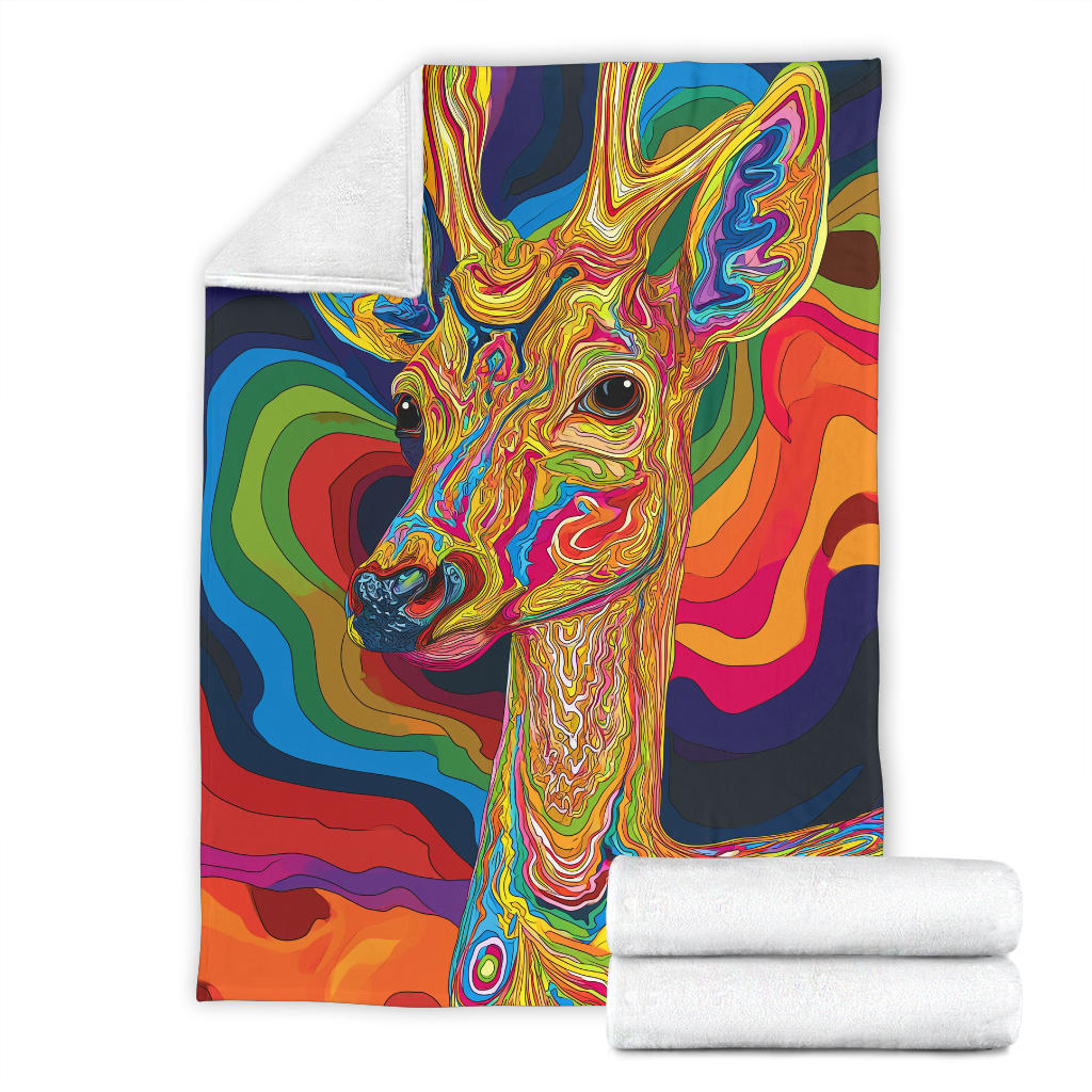 Deer Blanket, Trippy Psychedelics Deer Fleece Blanket, Deer Throw Blanket, Deer Gifts