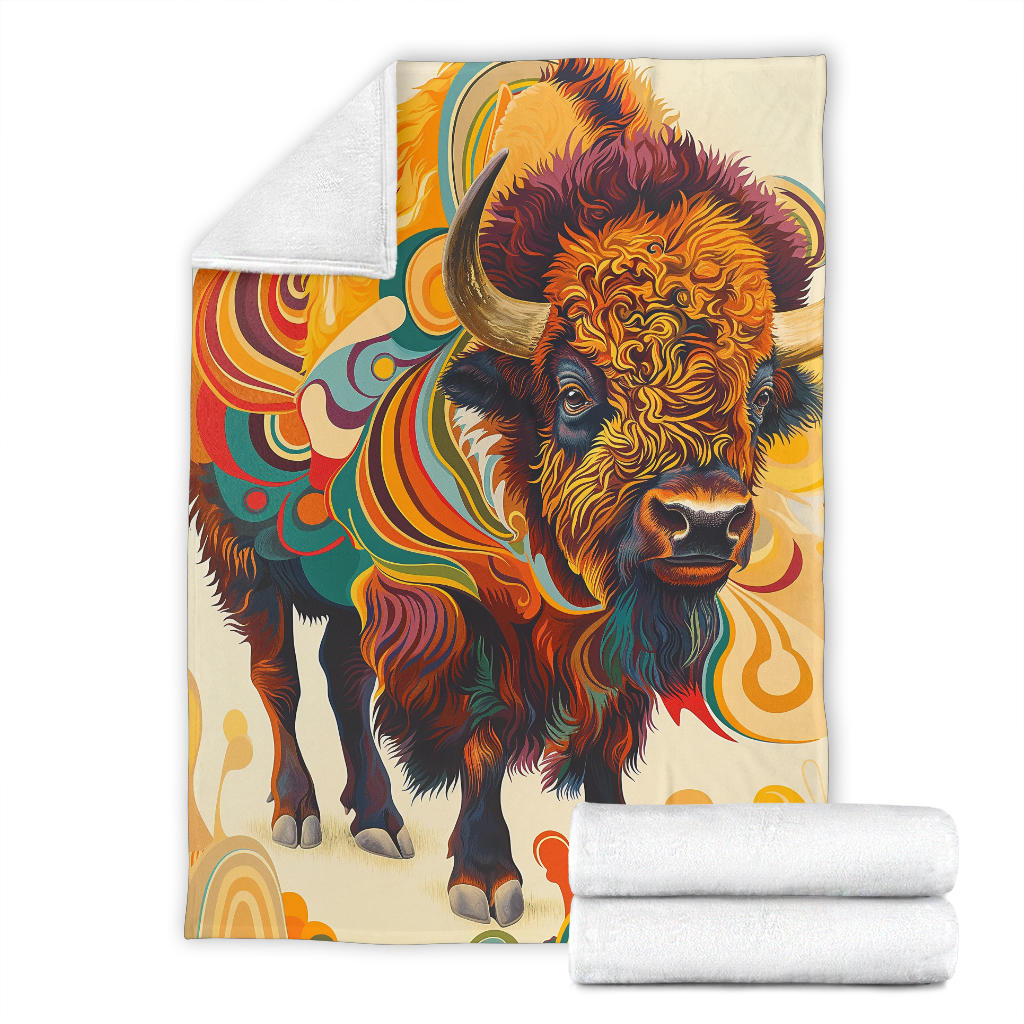 Bison Blanket, Trippy Psychedelics Bison Fleece Blanket, Bison Throw Blanket, Bison Gifts