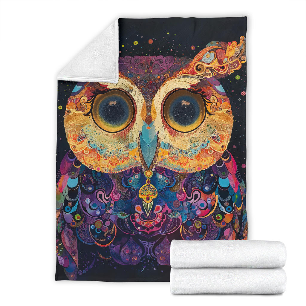 Owl Blanket, Trippy Psychedelics Owl Fleece Blanket, Owl Throw Blanket, Owl Gifts