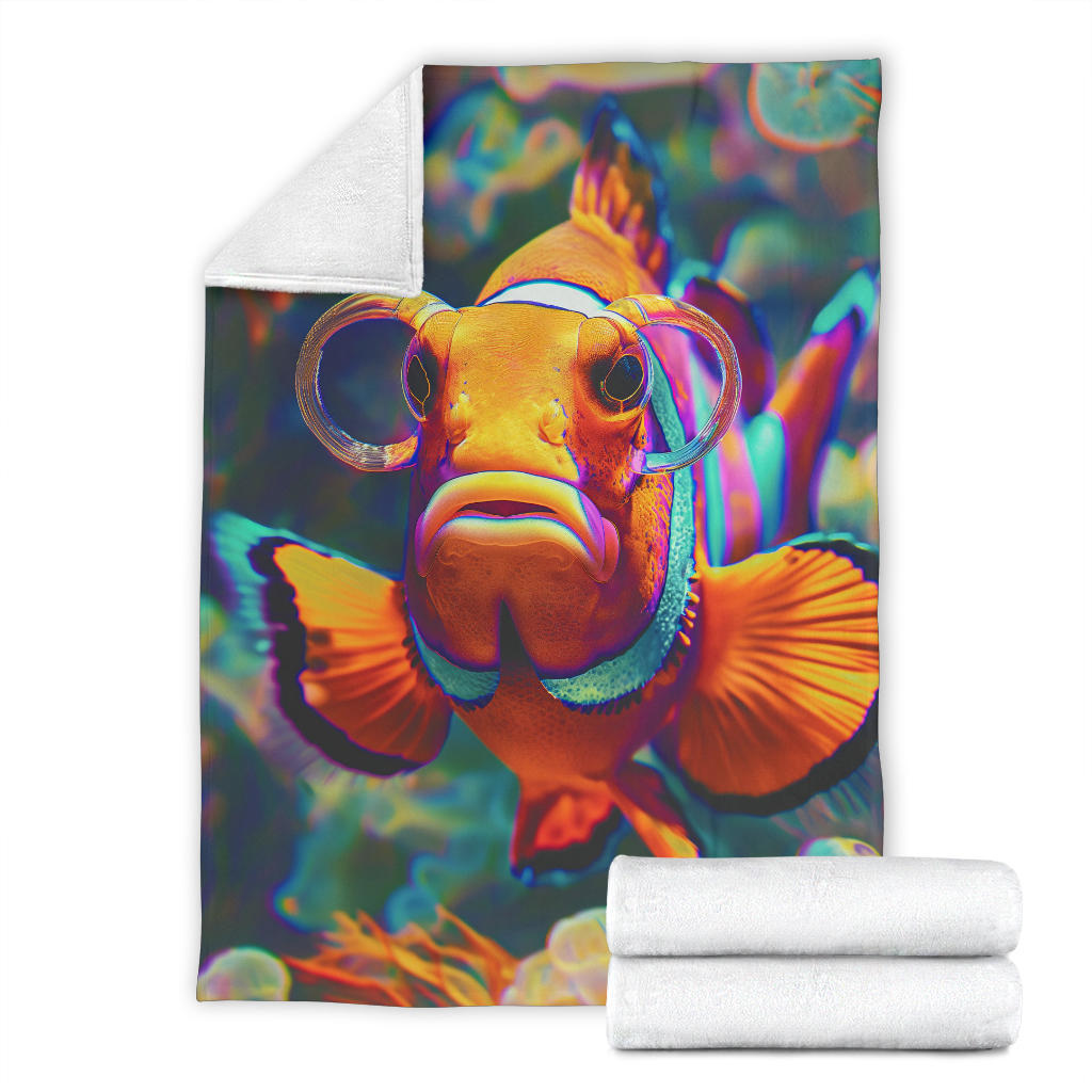 Clownfish Blanket, Trippy Psychedelics Clownfish Fleece Blanket, Clownfish Throw Blanket, Clownfish Gifts