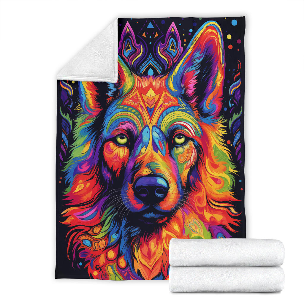 Trippy Psychedelics German Shepherd Blanket, German Shepherd Throw Blanket, German Shepherd Fleece Blanket, German Shepherd Gifts