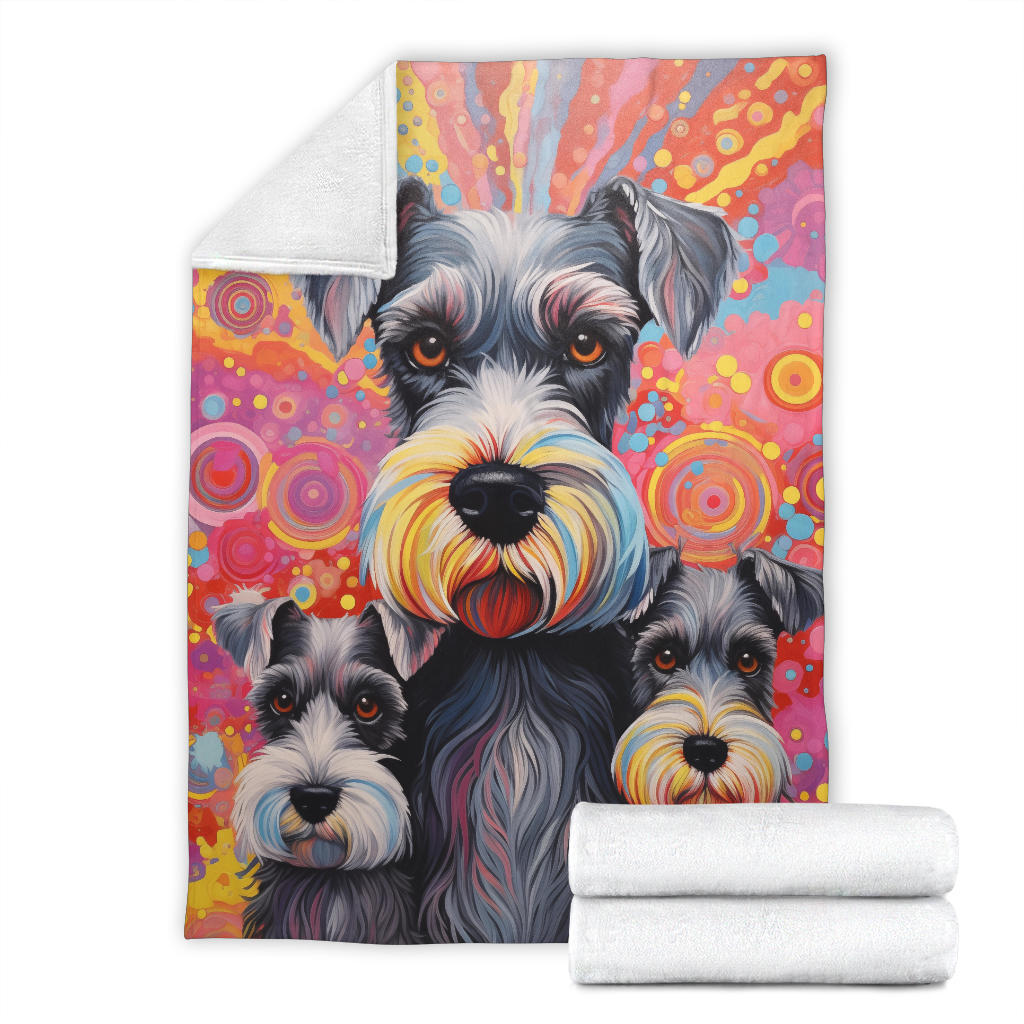 Miniature Schnauzer Blanket, Trippy Psychedelics Miniature Schnauzer Fleece Blanket, Miniature Schnauzer Throw Blanket, Miniature Schnauzer Gifts