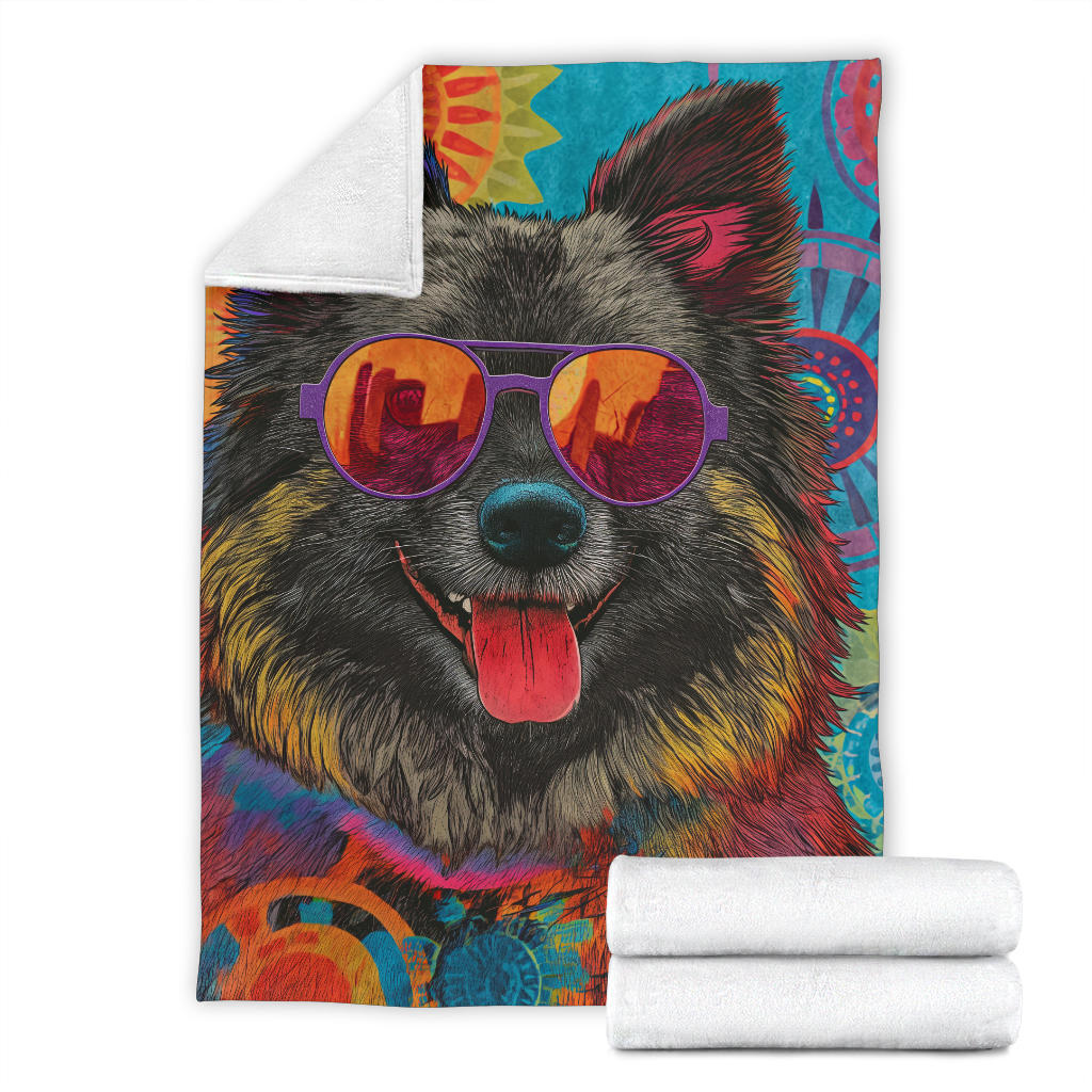 Keeshond Dog Blanket, Trippy Psychedelics Keeshond Dog Fleece Blanket, Keeshond Dog Throw Blanket, Keeshond Dog Gifts