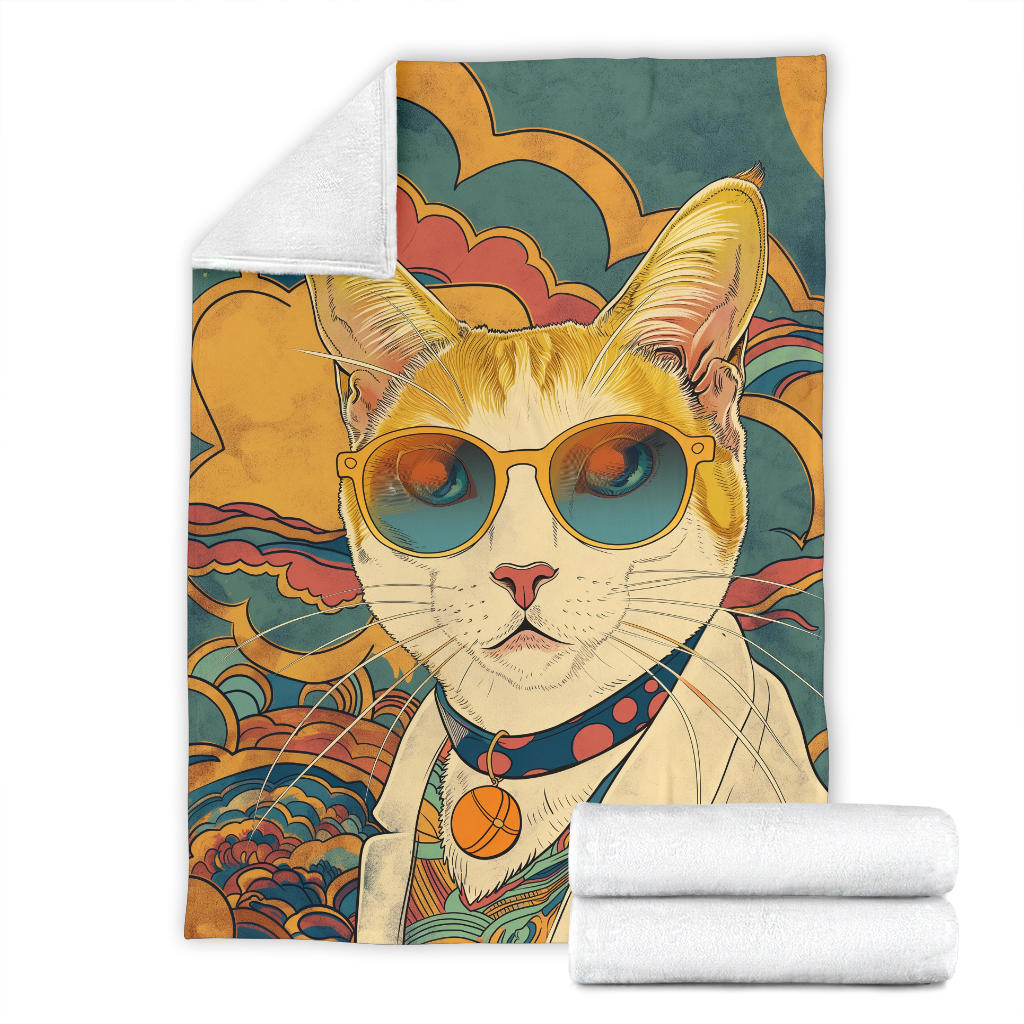 Japanese Bobtail cat Blanket, Trippy Psychedelics Japanese Bobtail cat Fleece Blanket, Japanese Bobtail cat Throw Blanket, Japanese Bobtail cat Gifts