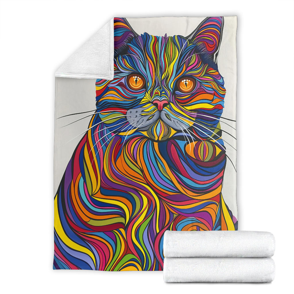 British Shorthair cat Blanket, Trippy Psychedelics British Shorthair cat Fleece Blanket, British Shorthaircat Throw Blanket, British Shorthair cat Gifts