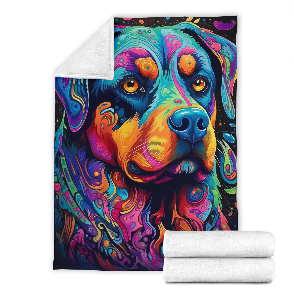 Trippy Psychedelics Rottweiler Blanket, Rottweiler Throw Blanket, Rottweiler Fleece Blanket, Rottweiler Gifts