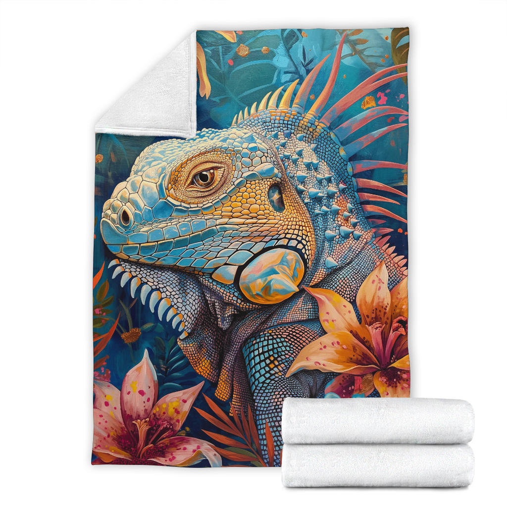 Iguana Blanket, Trippy Psychedelics Iguana Fleece Blanket, Iguana Throw Blanket, Iguana Gifts