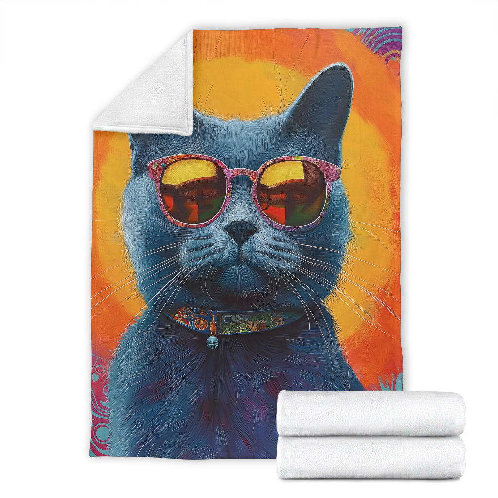 Chartreux cat Blanket, Trippy Psychedelics Chartreux cat Fleece Blanket, Chartreux cat Throw Blanket, Chartreux cat Gifts