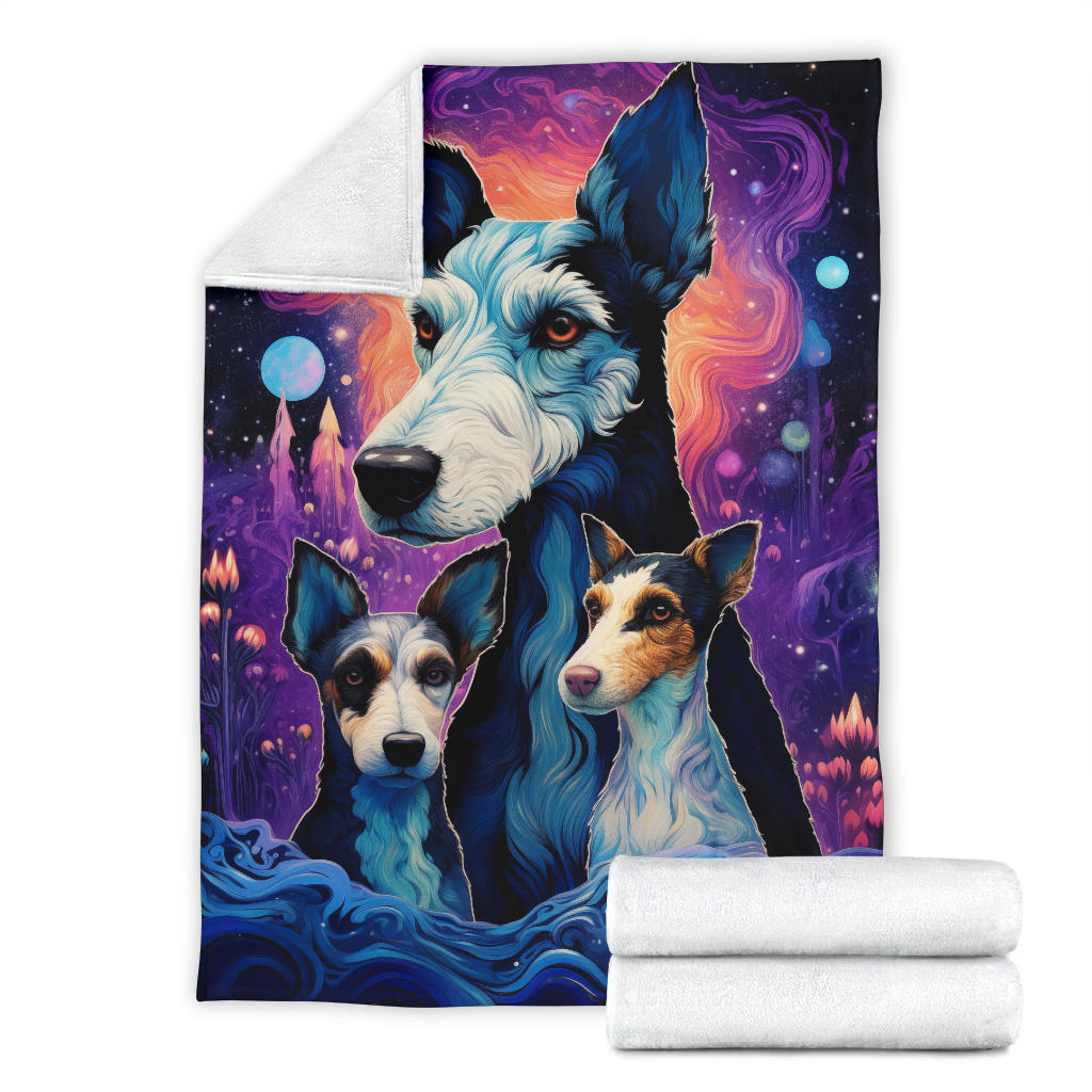 Fox Terrier Blanket, Trippy Psychedelics Fox Terrier Fleece Blanket, Fox Terrier Throw Blanket, Fox Terrier Gifts