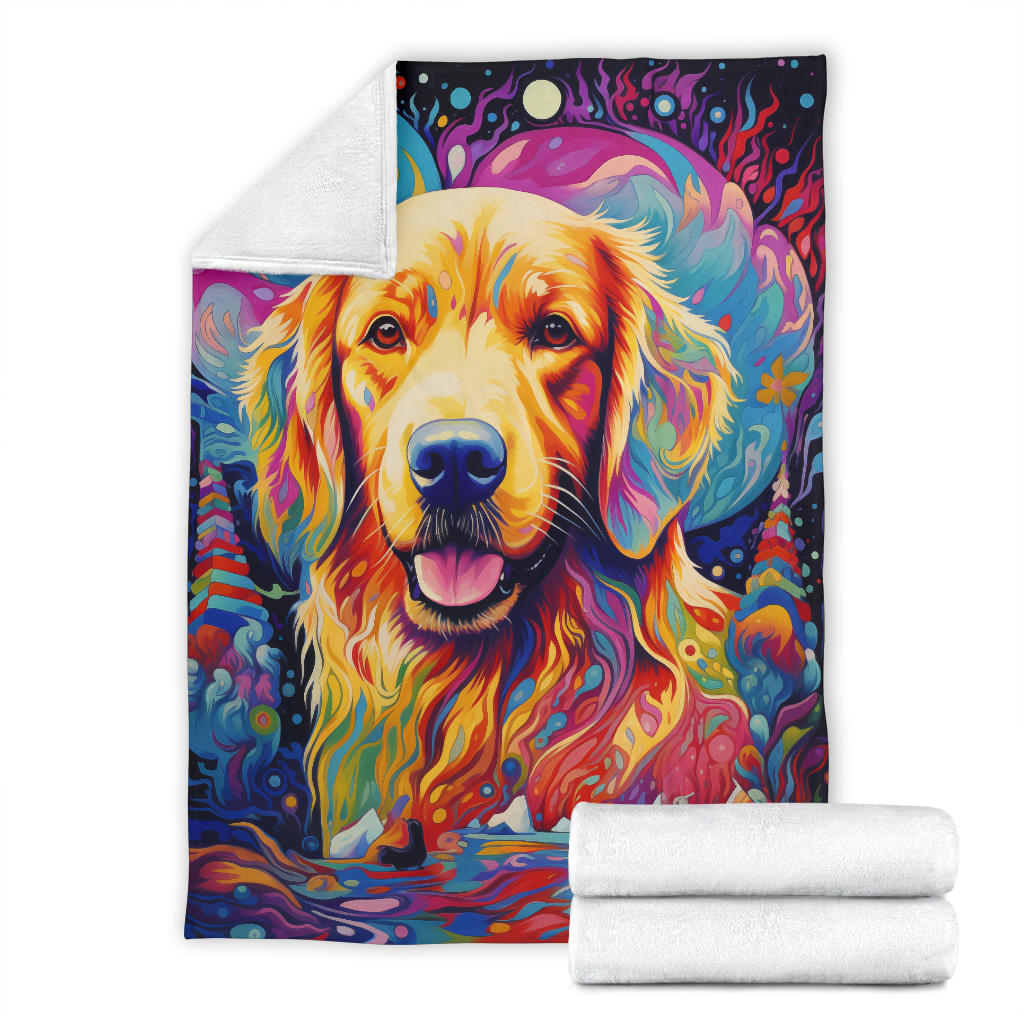 Trippy Psychedelics Golden Retriever Blanket, Golden Retriever Throw Blanket, Golden Retriever Fleece Blanket, Golden Retriever Gifts