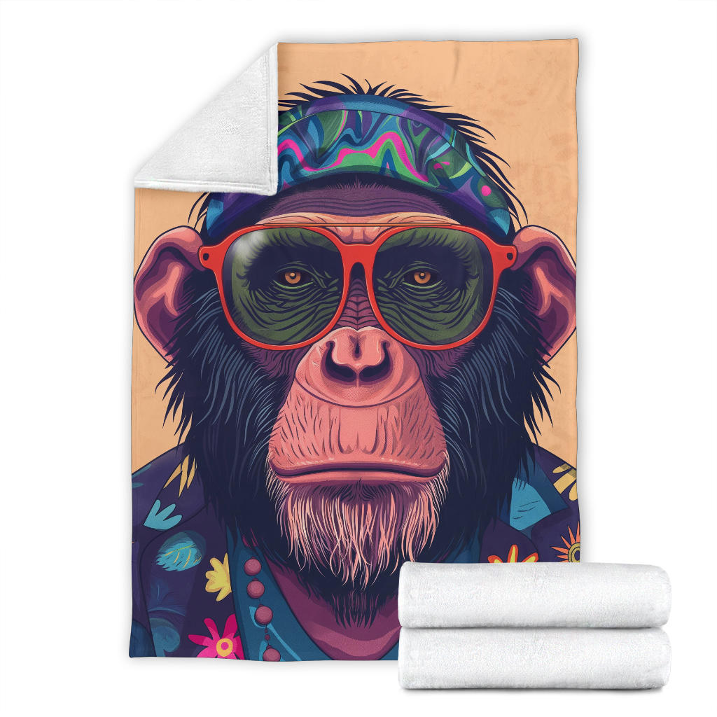 Chimpanzee Blanket, Trippy Psychedelics Chimpanzee Fleece Blanket, Chimpanzee Throw Blanket, Chimpanzee Gifts