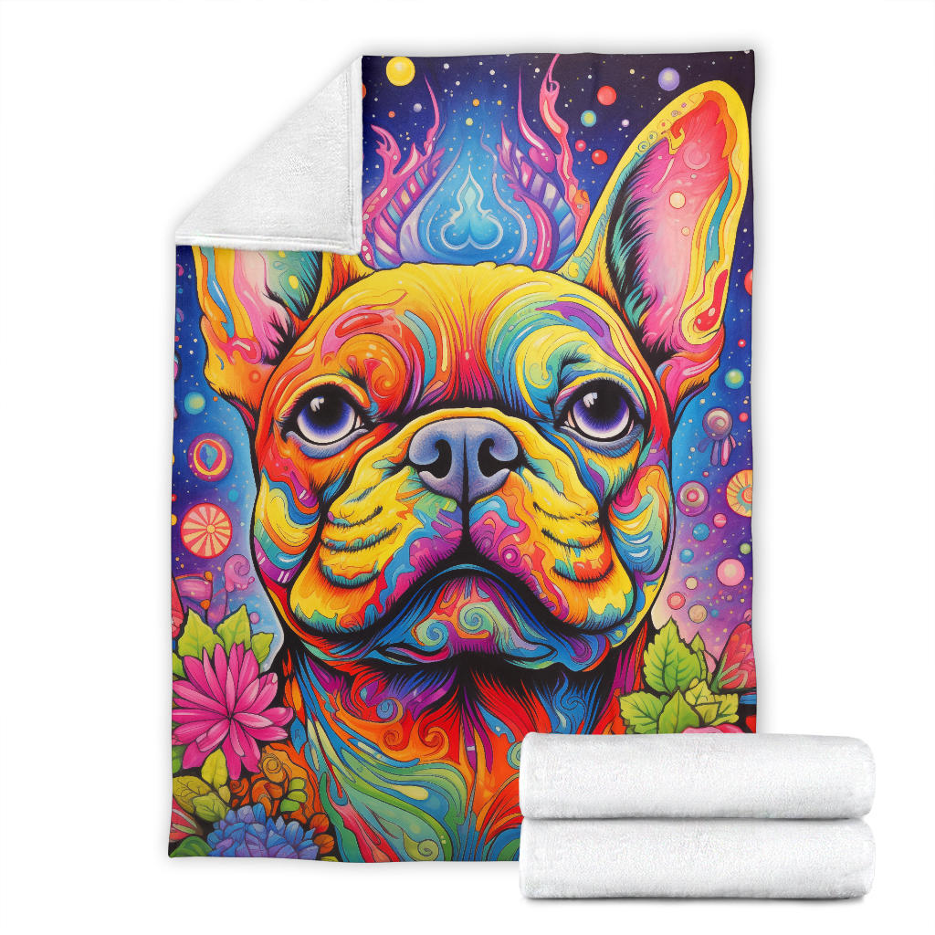 Trippy Psychedelics French Bulldog, French Bulldog Throw Blanket, French Bulldog Fleece Blanket, French Bulldog Gifts