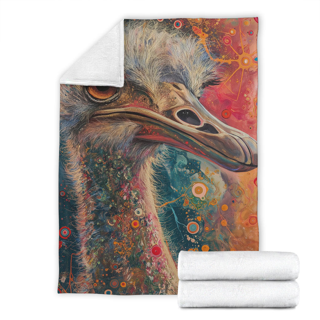 Ostrich Blanket, Trippy Psychedelics Ostrich Fleece Blanket, Ostrich Throw Blanket, Ostrich Gifts