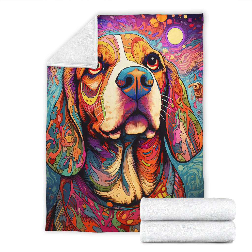 Trippy Psychedelics Beagle Dog, Beagle Dog Fleece Blanket, Beagle Dog Throw Blanket, Beagle Gifts