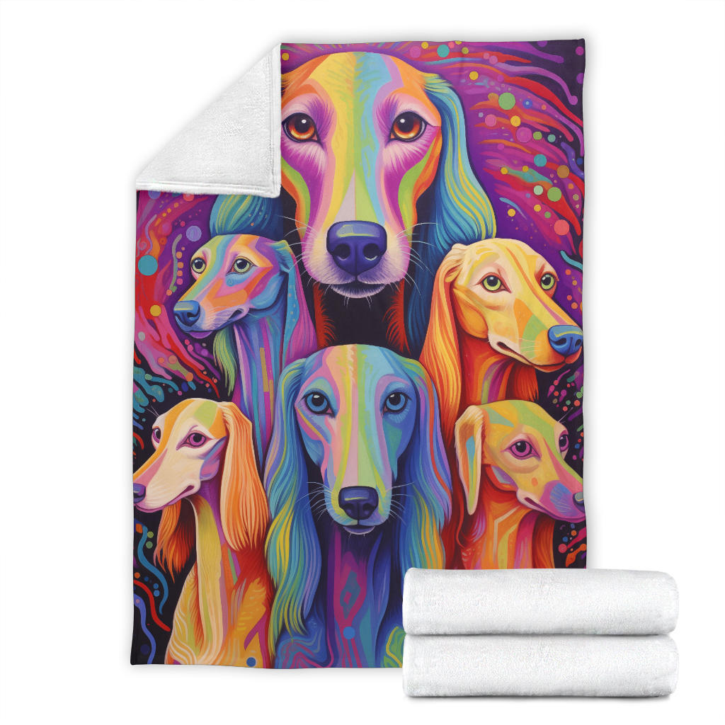 Saluki Blanket, Trippy Psychedelics Saluki Fleece Blanket, Saluki Throw Blanket, Saluki Gifts