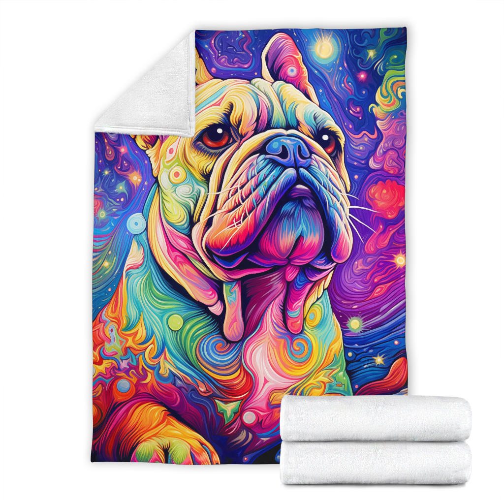 Trippy Psychedelics Bulldog Blanket, Bulldog Throw Blanket, Bulldog Fleece Blanket, Bulldog Gifts