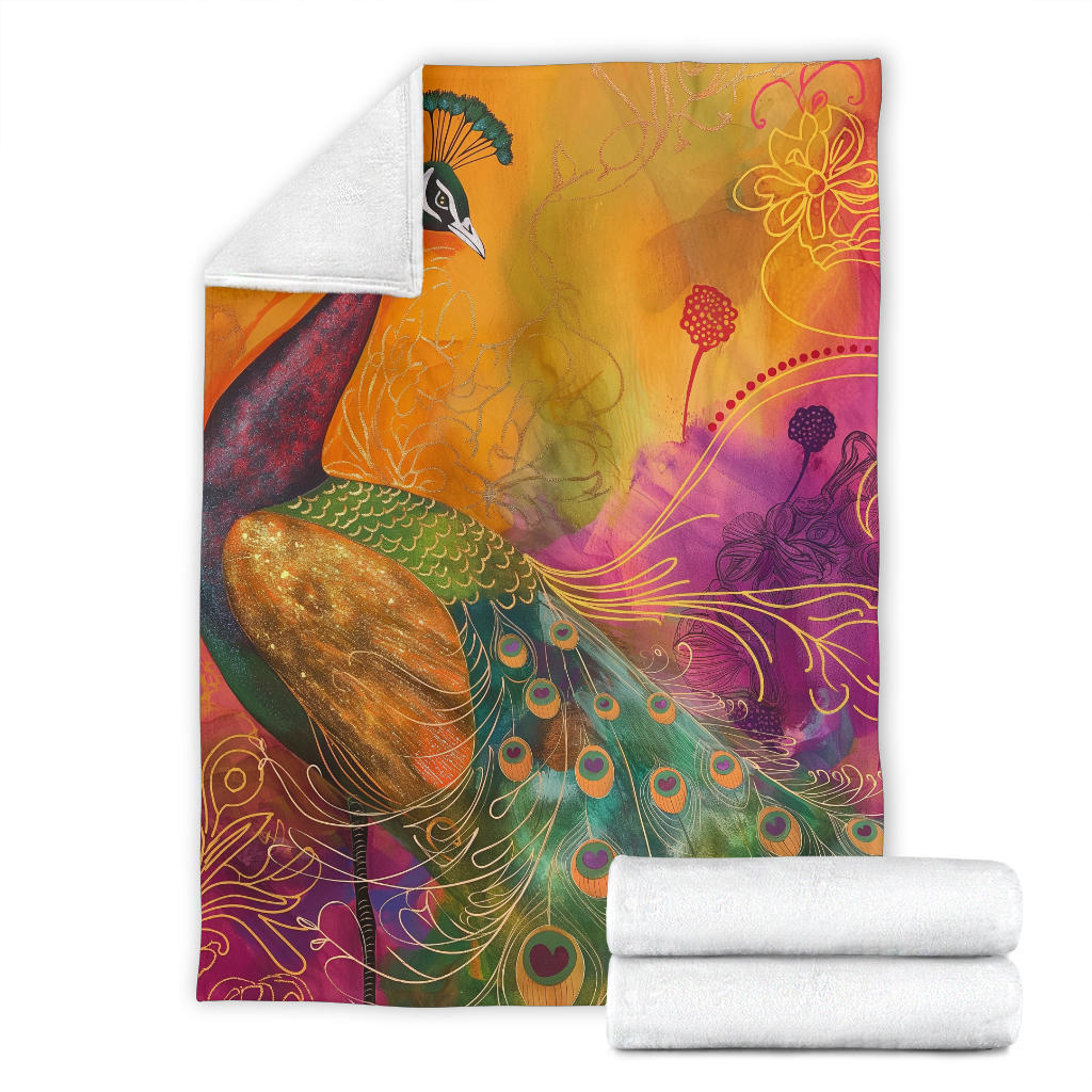 Peacock Blanket, Trippy Psychedelics Peacock Fleece Blanket, Peacock Throw Blanket, Peacock Gifts