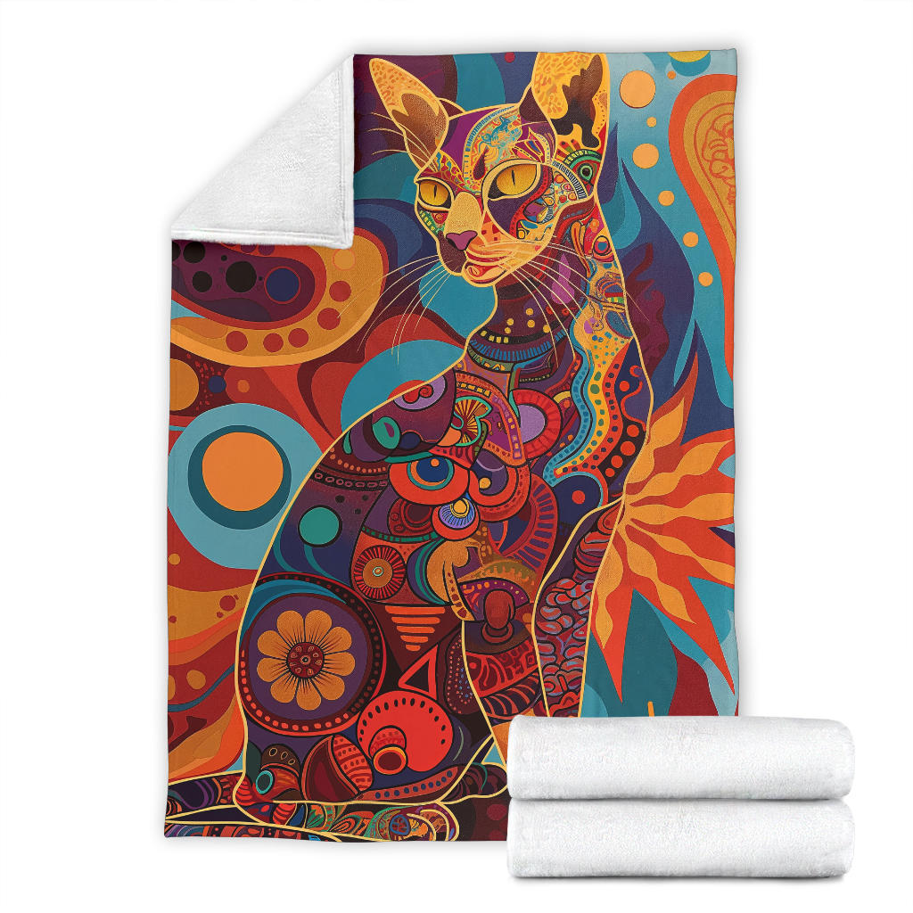 Oriental Cat Blanket, Trippy Psychedelics Oriental Cat Fleece Blanket, Oriental Cat Throw Blanket, Oriental Cat Gifts