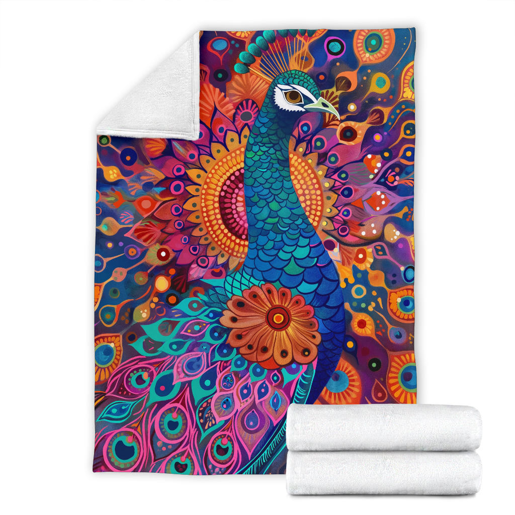 Peacock Blanket, Trippy Psychedelics Peacock Fleece Blanket, Peacock Throw Blanket, Peacock Gifts