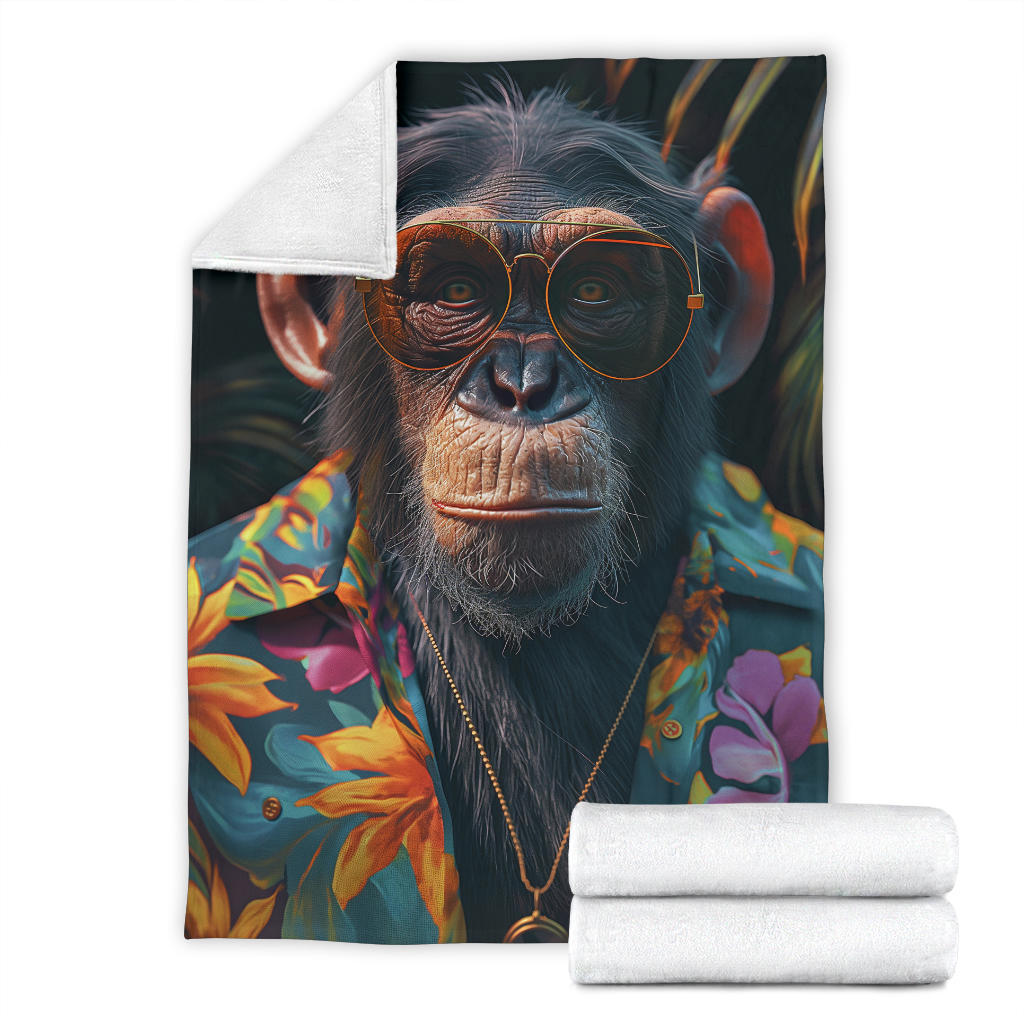 Chimpanzee Blanket, Trippy Psychedelics Chimpanzee Fleece Blanket, Chimpanzee Throw Blanket, Chimpanzee Gifts