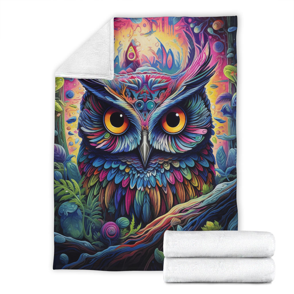 Trippy Psychedelics Owl Blanket, Owl Throw Blanket, Owl Fleece Blanket, Owl Gifts