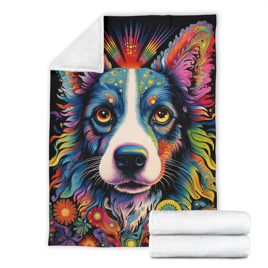 Border Collie Blanket, Border Collie Trippy Psychedelics Blanket, Border Collie Gifts, Border Collie Throw Blanket