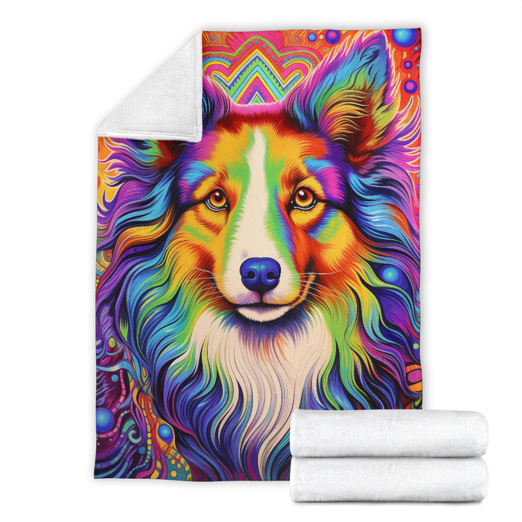 Shetland Sheepdog Blanket, Shetland Sheepdog Fleece Blanket, Shetland Sheepdog Trippy Psychedelics Throw Blanket, Shetland Sheepdog Gifts