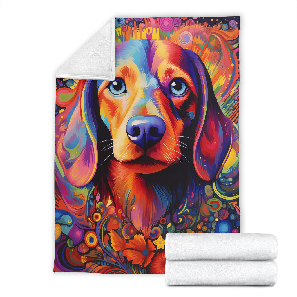 Trippy Psychedelics Dachshund Blanket, Dachshund Throw Blanket, Dachshund Fleece Blanket, Dachshund Gifts