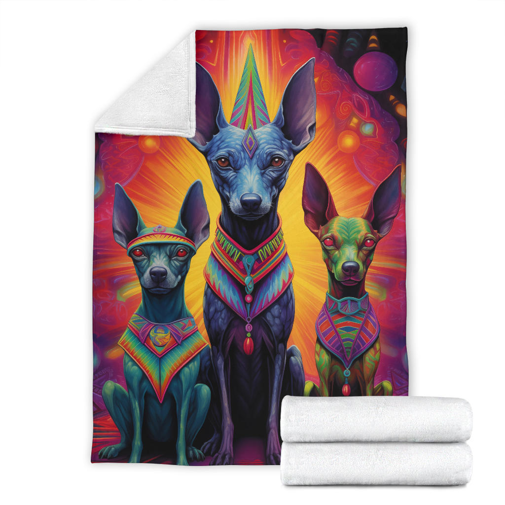 Xoloitzcuintli Blanket, Trippy Psychedelics Xoloitzcuintli Fleece Blanket, Xoloitzcuintli Throw Blanket, Xoloitzcuintli Gifts