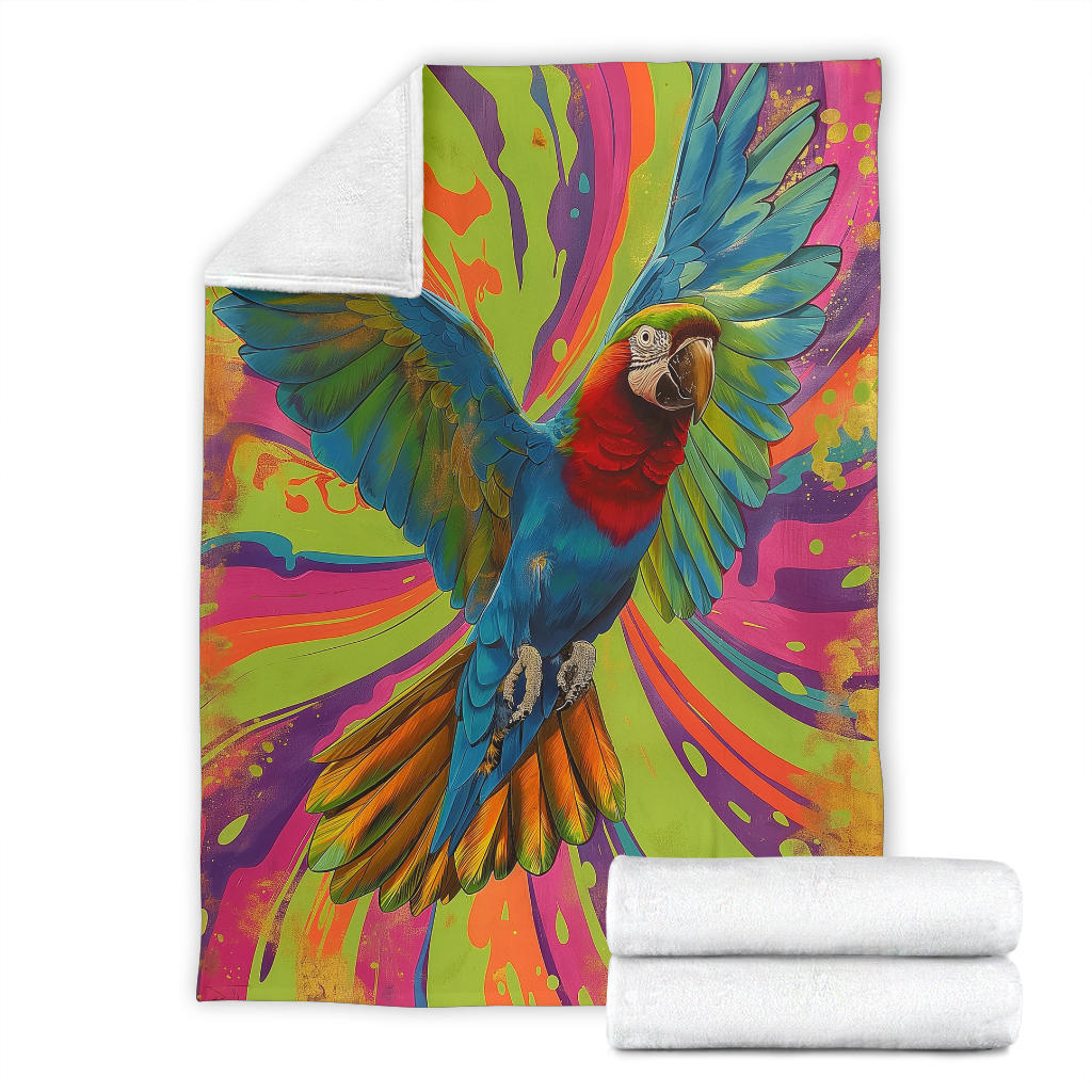 Parrot Blanket, Trippy Psychedelics Parrot Fleece Blanket, Parrot Throw Blanket, Parrot Gifts